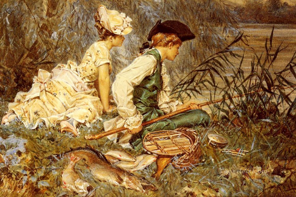 釣りをする女性たちの午後 ケンメラー・フレデリック・ヘンドリック油絵